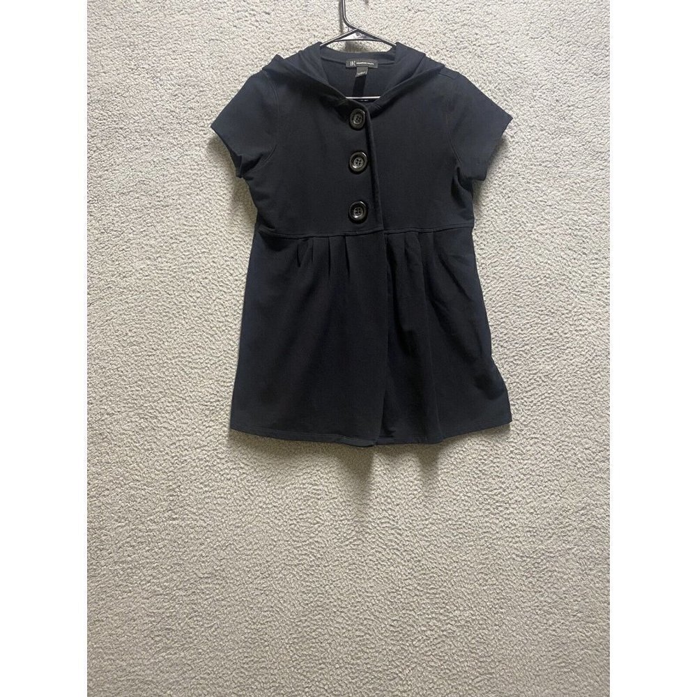 INC Women’s Black Cotton Blend 3 Button Front Short Sleeve  Collar Tunic…